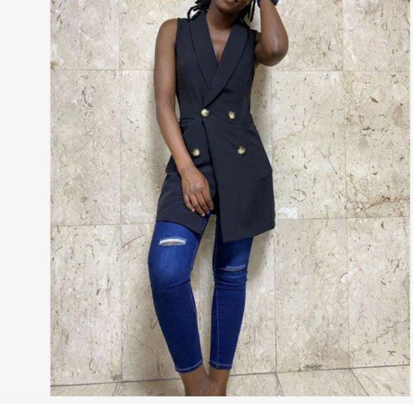 Shawl Collar Double Breasted Vest Blazer - Picture 6 of 8